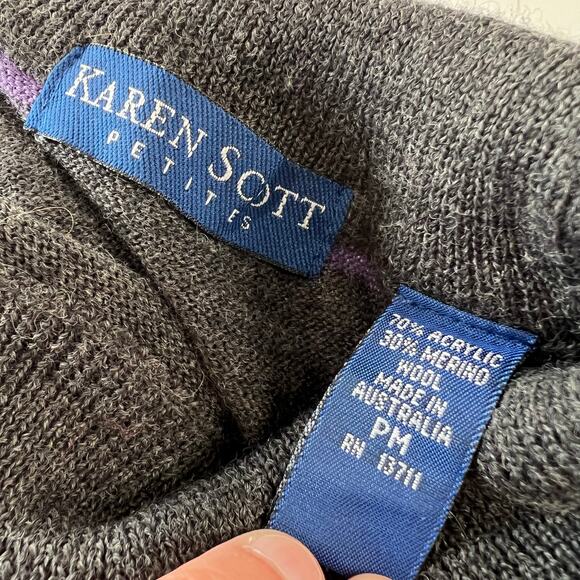 Karen Scott gray Purple Acrylic Merino Wool sweater size petite Medium PM - Picture 5 of 5